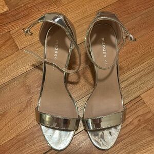 Madden Girl silver chrome beela block heels